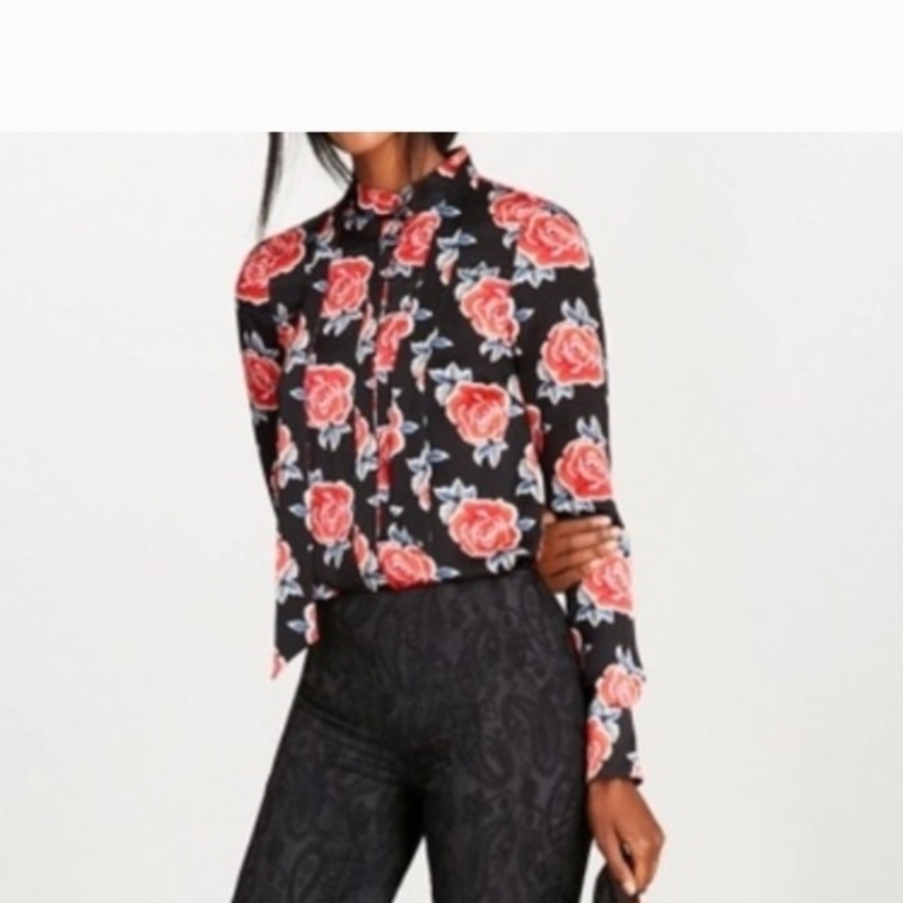 Brooks Brothers Black and Red Floral Blouse